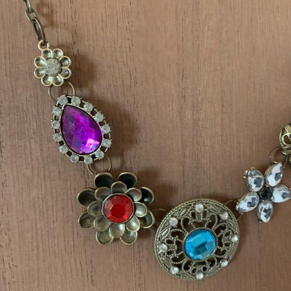 Gold Tone Multi Colored Crystal Statement Necklace - Picture 4 of 7